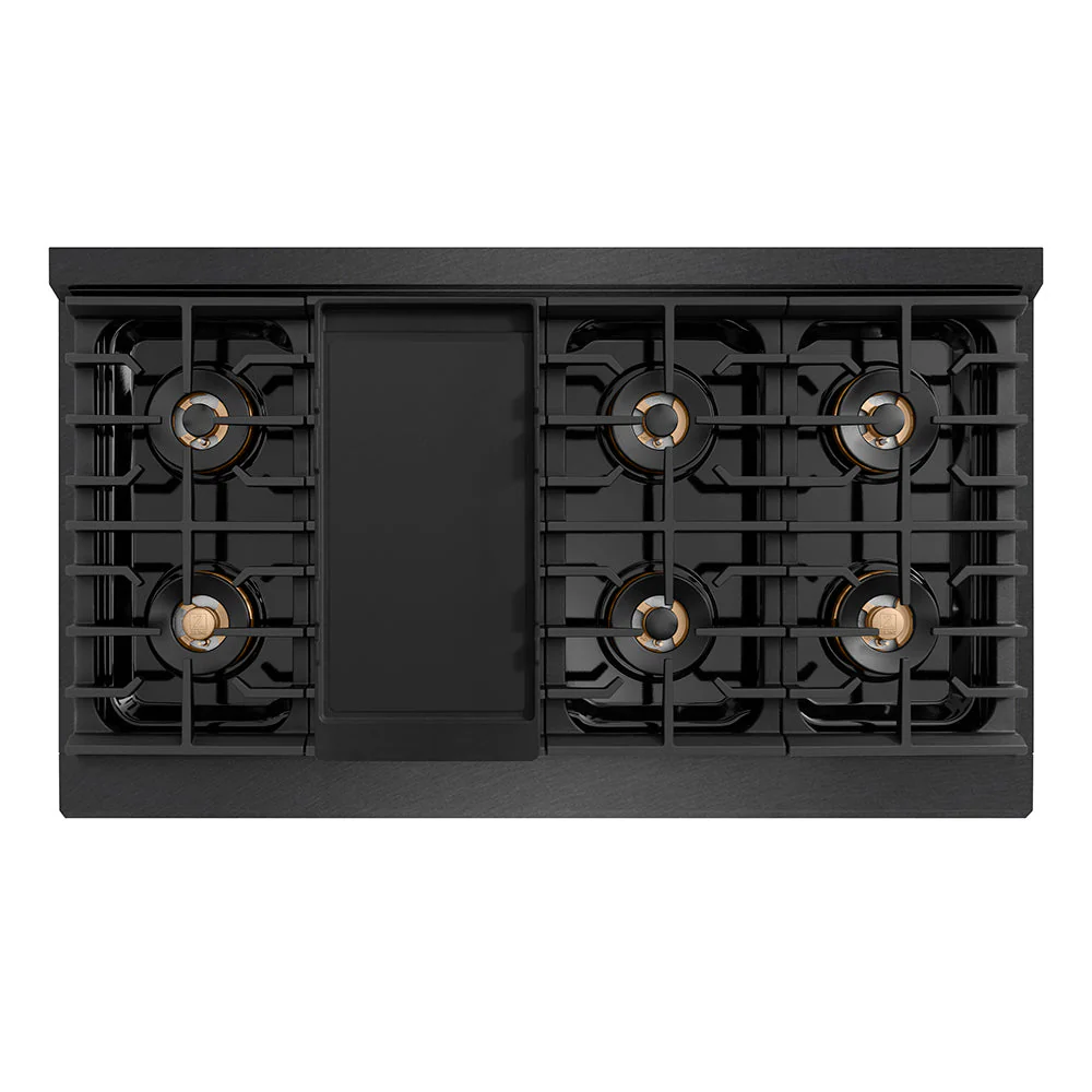 ZLINE Autograph Edition 48 in. 6.7 cu. ft. Paramount Gas Range with 8 Burner DuoPro™ Cooktop and Dual Ovens in Black Satin Stainless Steel and Champagne Bronze Accents, Open Box-Good Condition - Image 6