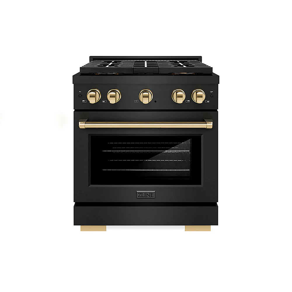 ZLINE Autograph Edition 30 in. 4.2 cu. ft. Paramount Gas Range with 4 Burner DuoPro™ Cooktop and Convection Gas Oven in Black Stainless Steel and Polished Gold Accents, Open Box-Good Condition - Image 4
