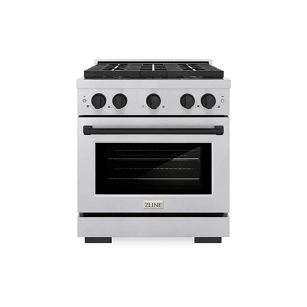 ZLINE Autograph Edition 30 in. 4.2 cu. ft. Paramount Gas Range with 4 Burner DuoPro™ Cooktop and Convection Gas Oven in Satin Stainless Steel and Matte Black Accents, Open Box-Good Condition - Image 4