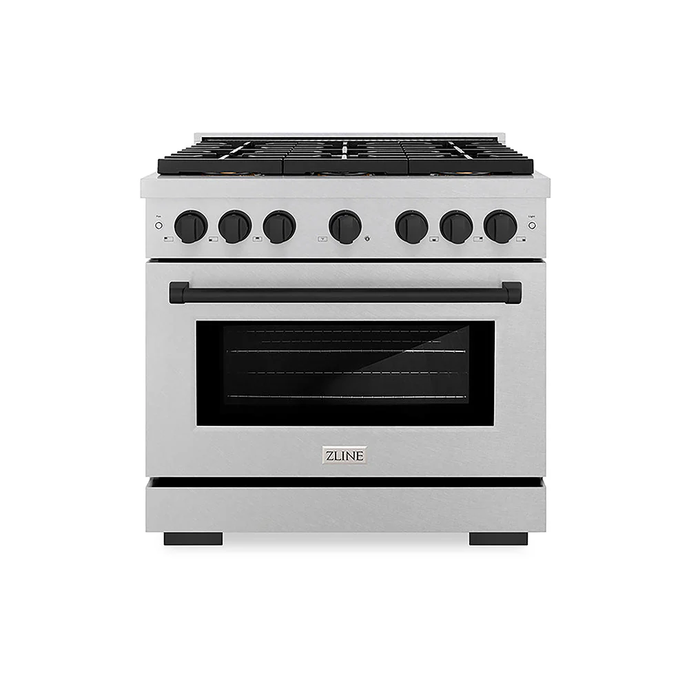 ZLINE Autograph Edition 36 in. 5.2 cu. ft. Paramount Gas Range with 6 Burner DuoPro™ Cooktop and Convection Gas Oven in Satin Stainless Steel and Matte Black Accents, Open Box-Good Condition - Image 4