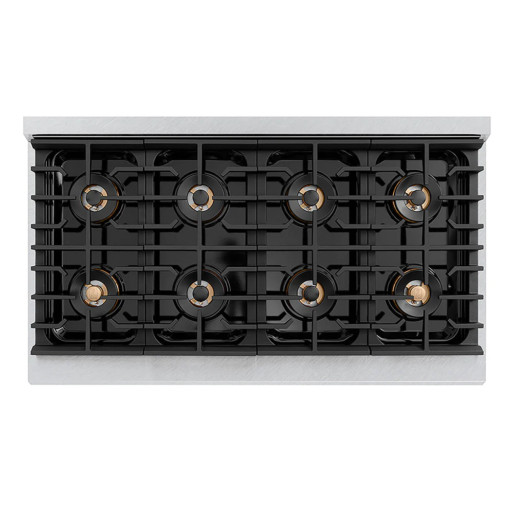 ZLINE Autograph Edition 48 in. 6.7 cu. ft. Paramount Gas Range with 8 Burner DuoPro™ Cooktop and Dual Ovens in Satin Stainless Steel and Champagne Bronze Accents, Open Box-Good Condition - Image 2
