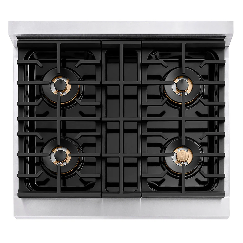 ZLINE Autograph Edition 30 in. 4.2 cu. ft. Paramount Gas Range with 4 Burner DuoPro™ Cooktop and Convection Gas Oven in Satin Stainless Steel with White Matte Door and Champagne Bronze Accents, Open Box-Good Condition - Image 2