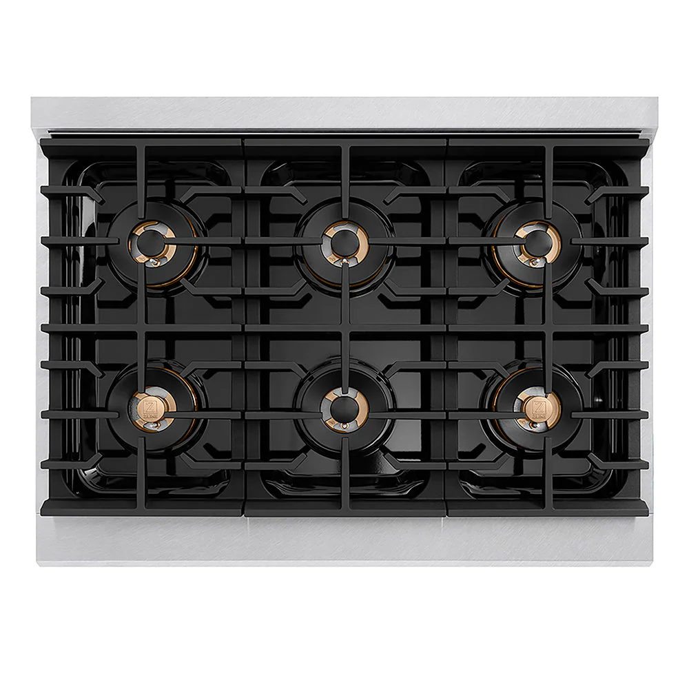 ZLINE Autograph Edition 36 in. 5.2 cu. ft. Paramount Gas Range with 6 Burner DuoPro™ Cooktop and Convection Gas Oven in Satin Stainless Steel with White Matte Door and Polished Gold Accents, Open Box-Good Condition - Image 2