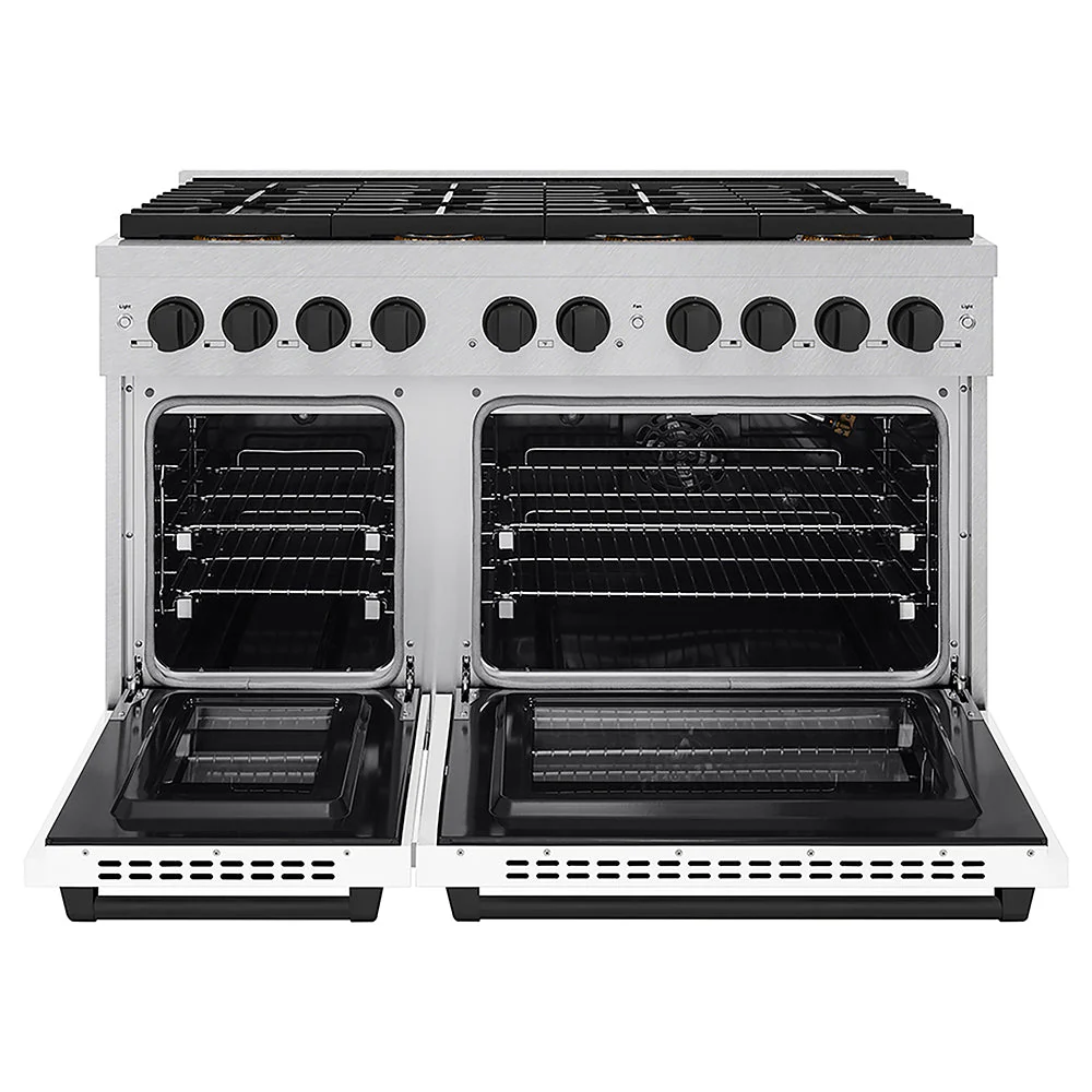 ZLINE Autograph Edition 48 in. 6.7 cu. ft. Paramount Gas Range with 8 Burner DuoPro™ Cooktop and Dual Ovens in Satin Stainless Steel with White Matte Doors and Matte Black Accents, Open Box-Good Condition - Image 6