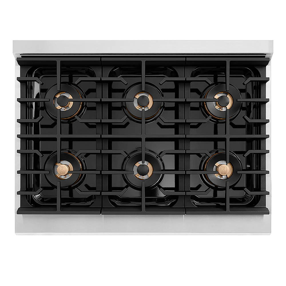 ZLINE Autograph Edition 36 in. 5.2 cu. ft. Paramount Gas Range with 6 Burner DuoPro™ Cooktop and Convection Gas Oven in Stainless Steel and Polished Gold Accents, Open Box-Good Condition - Image 2