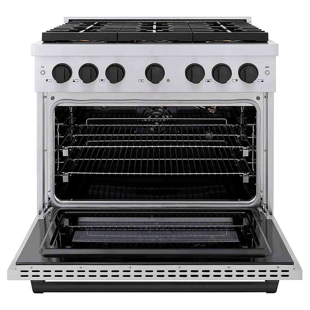 ZLINE Autograph Edition 36 in. 5.2 cu. ft. Paramount Gas Range with 6 Burner DuoPro™ Cooktop and Convection Gas Oven in Stainless Steel and Matte Black Accents, Open Box-Good Condition - Image 5
