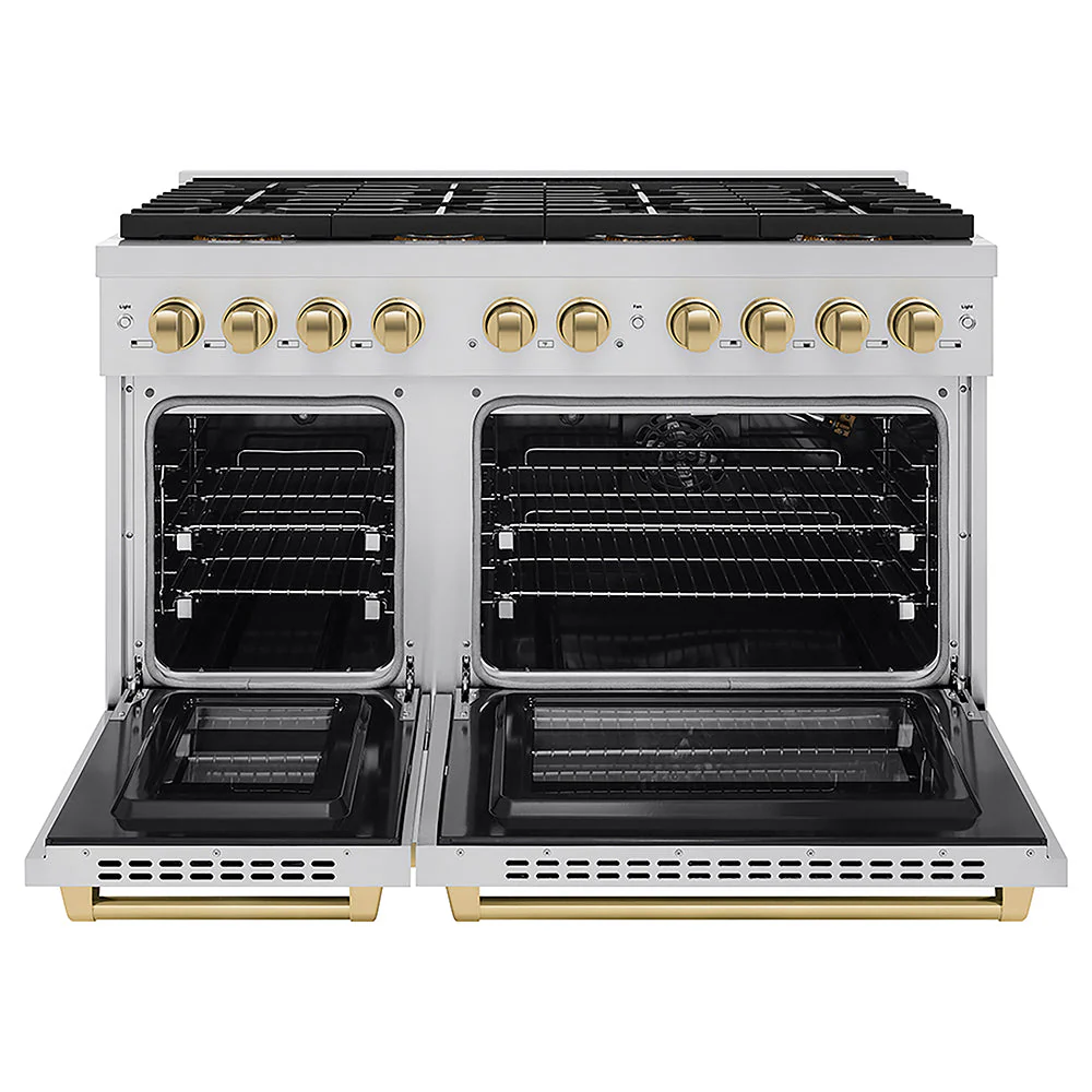 ZLINE Autograph Edition 48 in. 6.7 cu. ft. Paramount Gas Range with 8 Burner DuoPro™ Cooktop and Dual Ovens in Stainless Steel and Champagne Bronze Accents, Open Box-Good Condition - Image 5