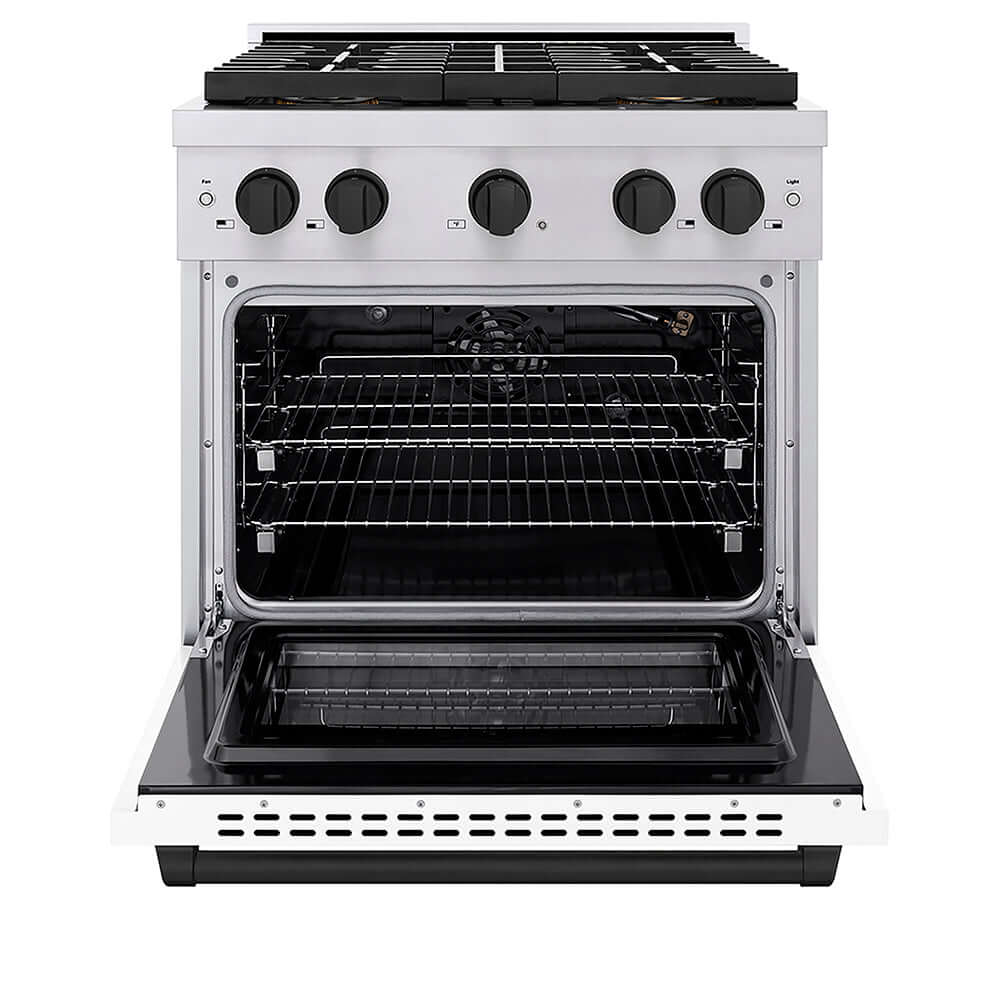 ZLINE Autograph Edition 30 in. 4.2 cu. ft. Paramount Gas Range with 4 Burner DuoPro™ Cooktop and Convection Gas Oven in Stainless Steel with White Matte Door and Matte Black Accents, Open Box-Good Condition - Image 5
