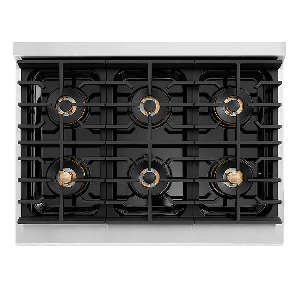 ZLINE Autograph Edition 36 in. 5.2 cu. ft. Paramount Gas Range with 6 Burner DuoPro™ Cooktop and Convection Gas Oven with White Matte Door and Matte Black Accents, Open Box-Good Condition - Image 2