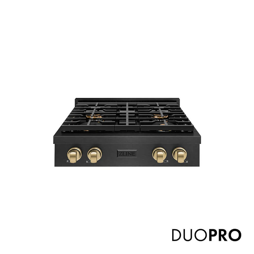 ZLINE Autograph Edition 30 in. Paramount Gas Rangetop with 4 Burner DuoPro™ Cooktop in Black Satin Stainless Steel and Champagne Bronze Accents, Open Box-Good Condition