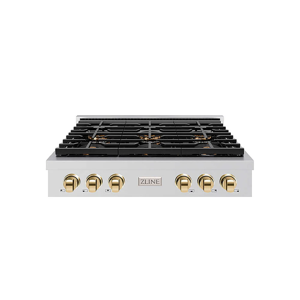ZLINE Autograph Edition 36 in. Paramount Gas Rangetop with 6 Burner DuoPro™ Cooktop in Stainless Steel and Polished Gold Accents, Open Box-Good Condition - Image 4