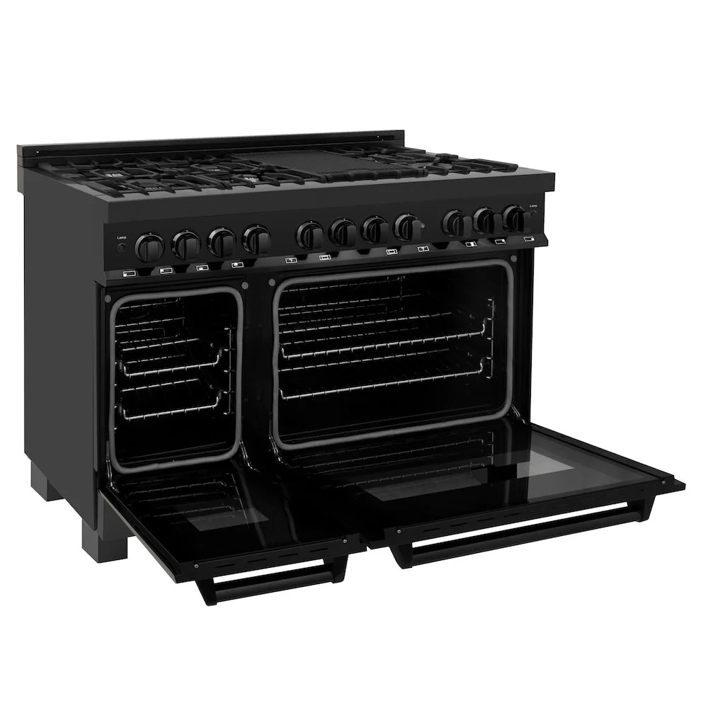 ZLINE 48 in. 6.0 cu. ft. Legacy Dual Fuel Range with 7 Burner Gas Cooktop and 2 Electric Ovens in Black Stainless Steel, Open Box-Good Condition - Image 5