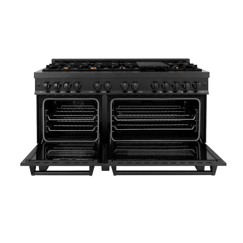ZLINE 60 in. 7.4 cu. ft. Legacy Dual Fuel Range with 9 Burner Gas Cooktop and 2 Electric Convection Ovens in Black Stainless Steel, Open Box-Good Condition - Image 9