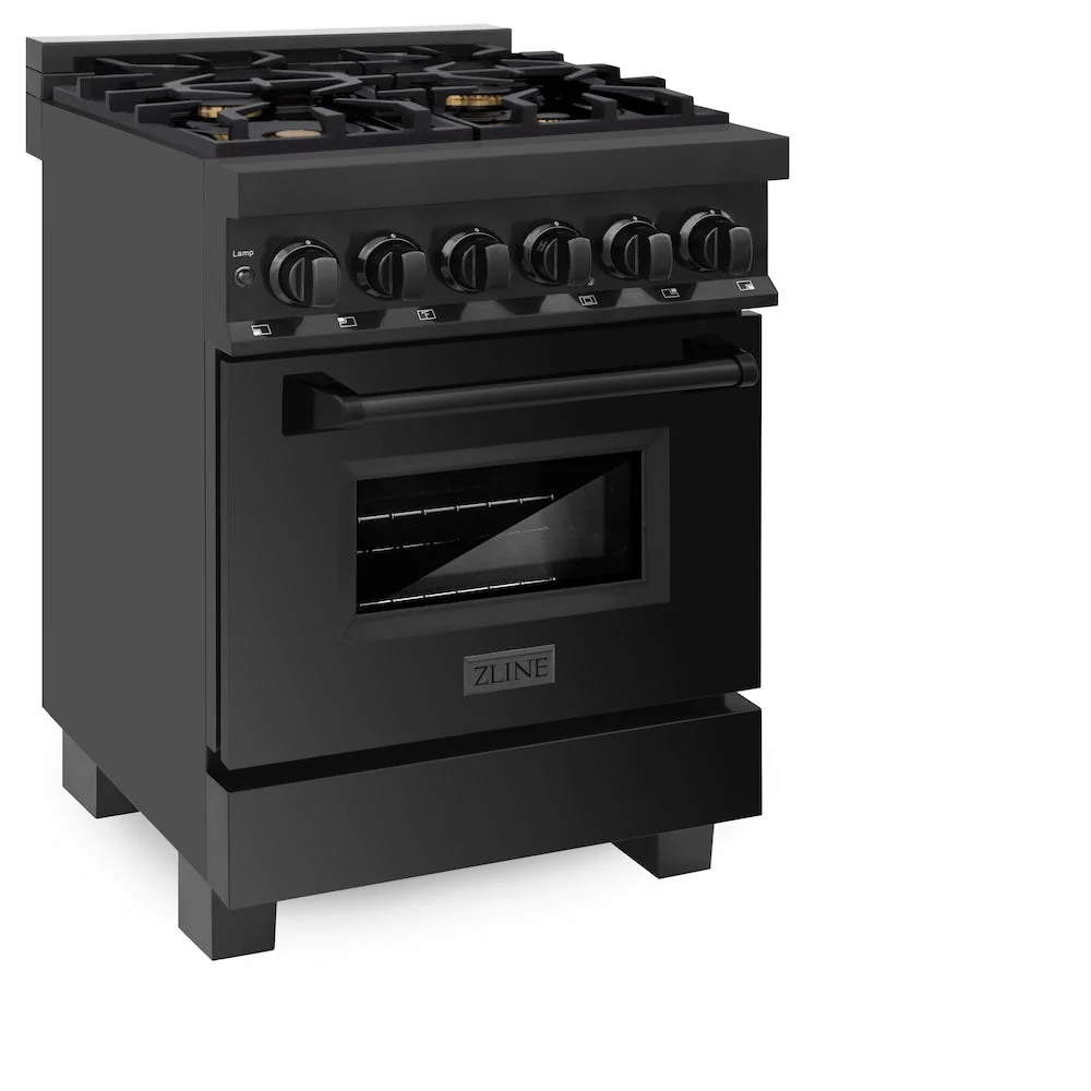 ZLINE 24 in. 2.8 cu. ft. Legacy Dual Fuel Range with Gas Cooktop and Electric Convection Oven in Black Stainless Steel with 4 Brass Burners, Open Box-Good Condition - Image 3