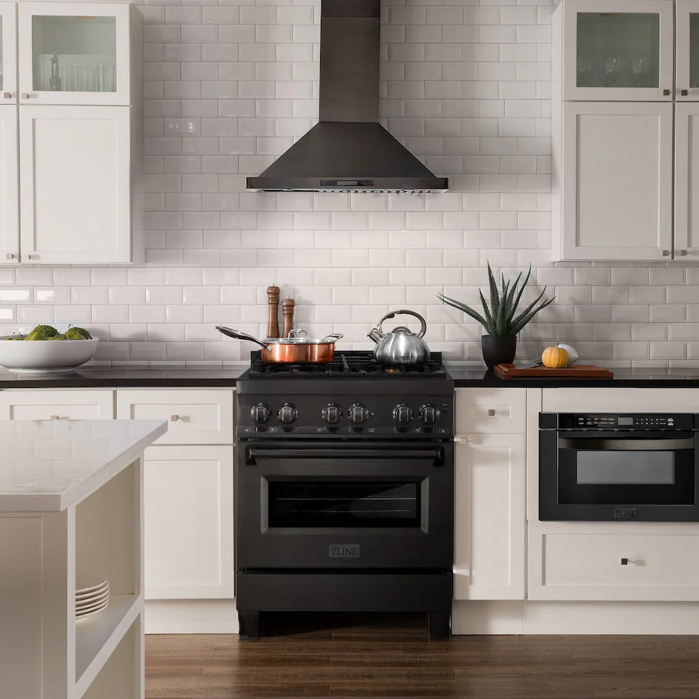 ZLINE 30 in. 4.0 cu. ft. Legacy Dual Fuel Range with Gas Cooktop and Electric Convection Oven in Black Stainless Steel with 4 Brass Burners, Open Box-Good Condition - Image 2