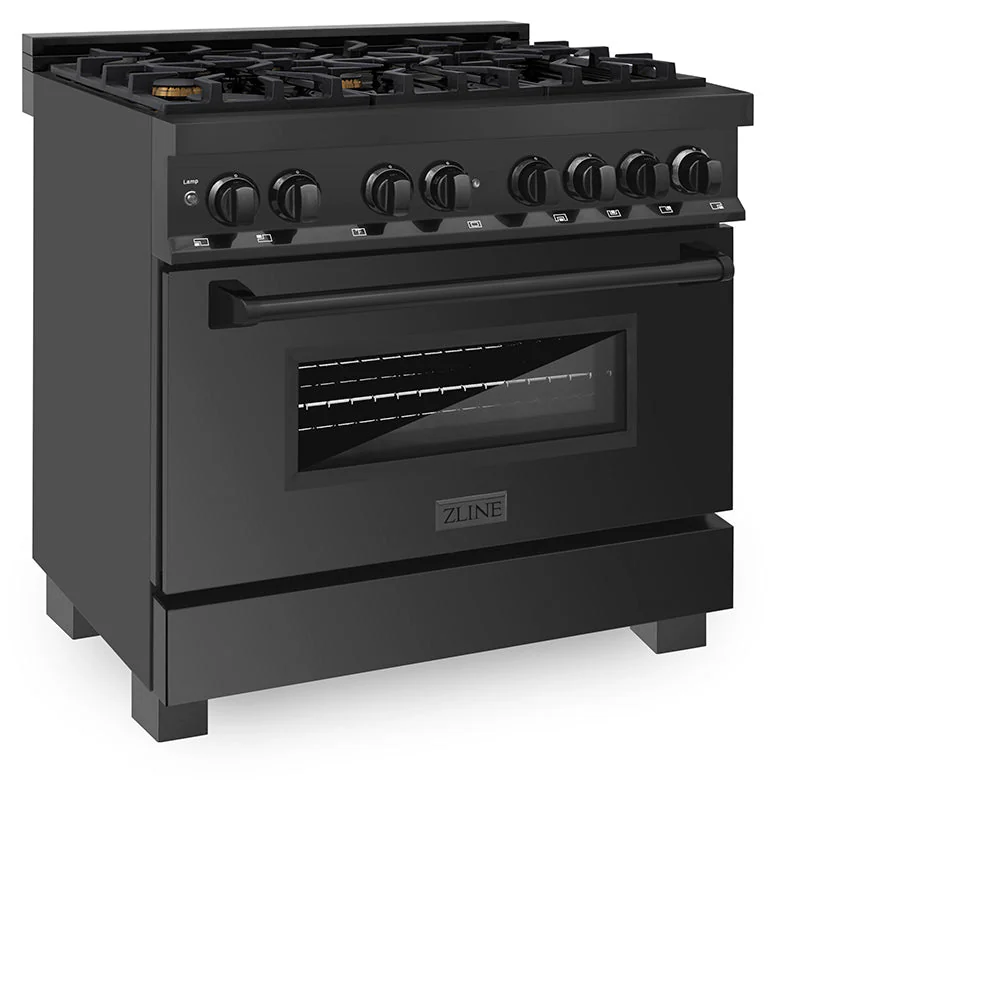 ZLINE 36 in. 4.6 cu. ft. Legacy Dual Fuel Range with Gas Cooktop and Electric Convection Oven in Black Stainless Steel with 6 Brass Burners, Open Box-Good Condition - Image 3