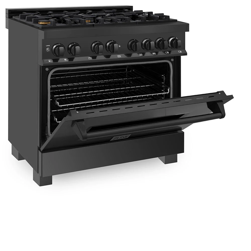 ZLINE 36 in. 4.6 cu. ft. Legacy Dual Fuel Range with Gas Cooktop and Electric Convection Oven in Black Stainless Steel with 6 Brass Burners, Open Box-Good Condition - Image 4