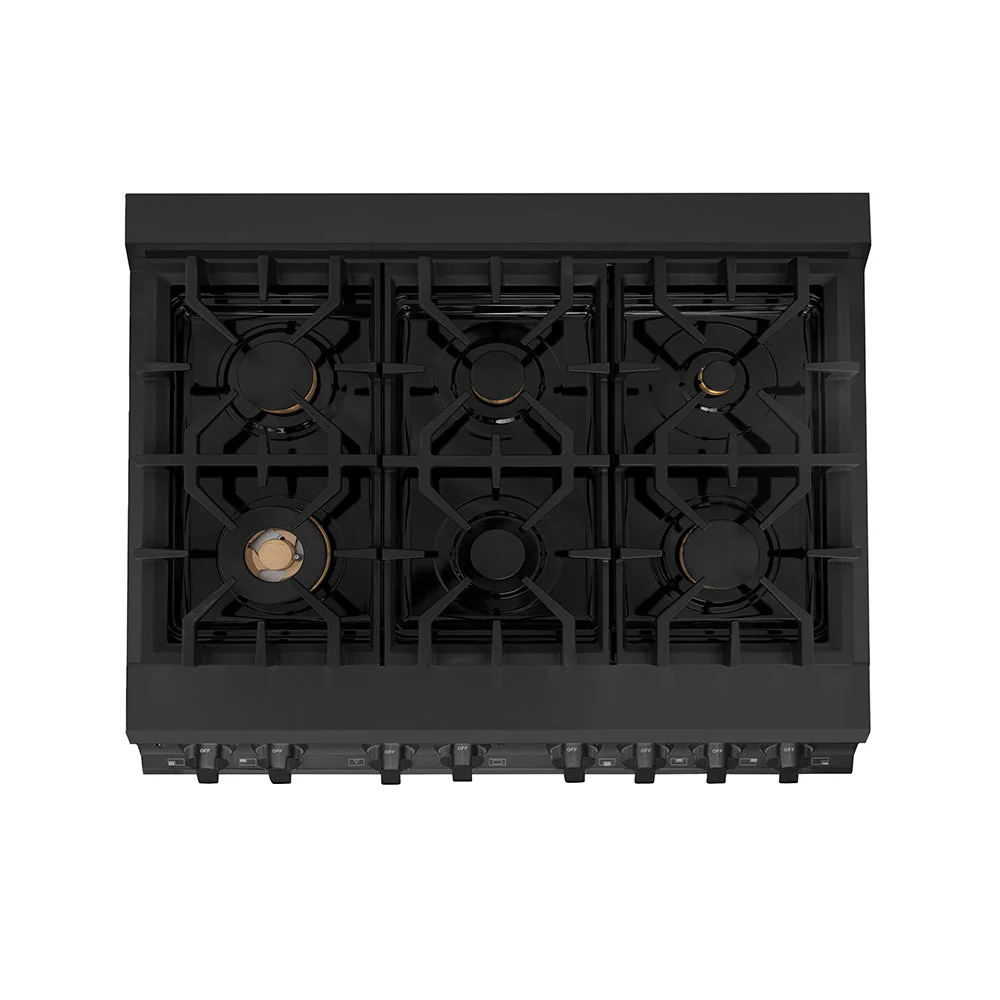 ZLINE 36 in. 4.6 cu. ft. Legacy Dual Fuel Range with Gas Cooktop and Electric Convection Oven in Black Stainless Steel with 6 Brass Burners, Open Box-Good Condition - Image 6