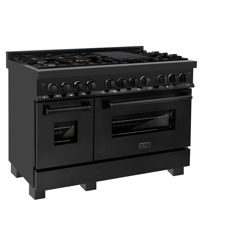 ZLINE 48 in. 6.0 cu. ft. Legacy Dual Fuel Range with Gas Cooktop and 2 Electric Ovens in Black Stainless Steel with 6 Brass Burners, Open Box-Good Condition - Image 3
