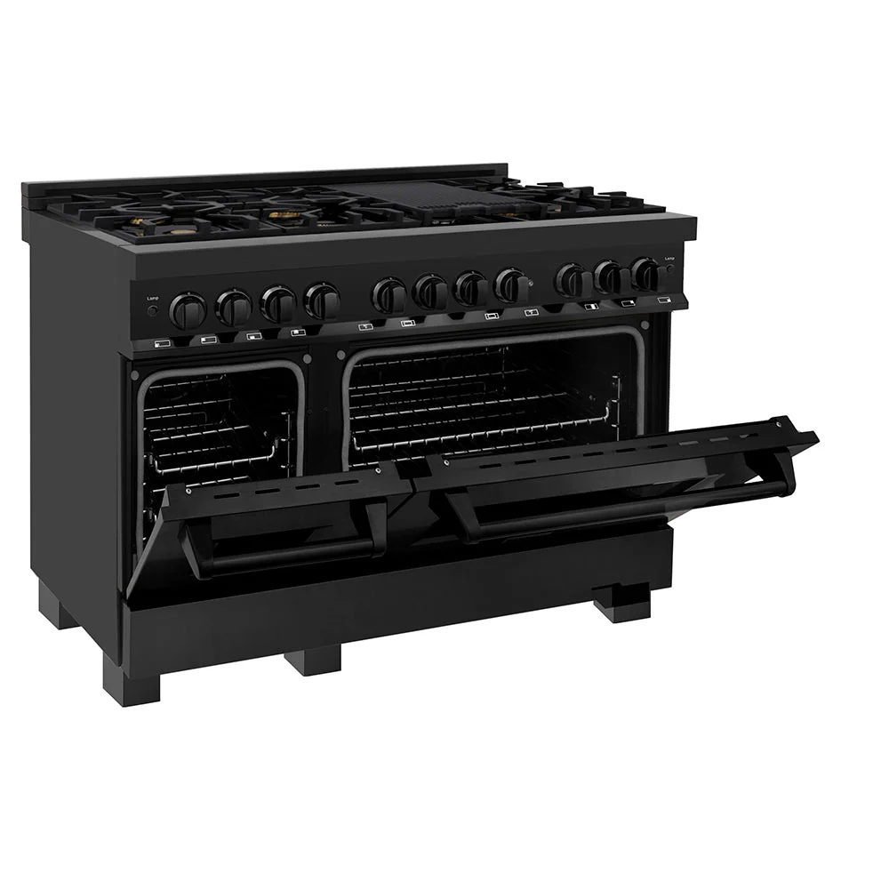 ZLINE 48 in. 6.0 cu. ft. Legacy Dual Fuel Range with Gas Cooktop and 2 Electric Ovens in Black Stainless Steel with 6 Brass Burners, Open Box-Good Condition - Image 4