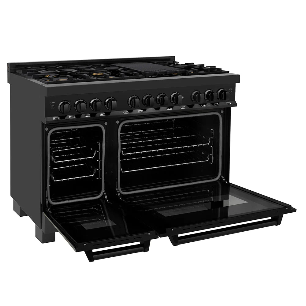 ZLINE 48 in. 6.0 cu. ft. Legacy Dual Fuel Range with Gas Cooktop and 2 Electric Ovens in Black Stainless Steel with 6 Brass Burners, Open Box-Good Condition - Image 5