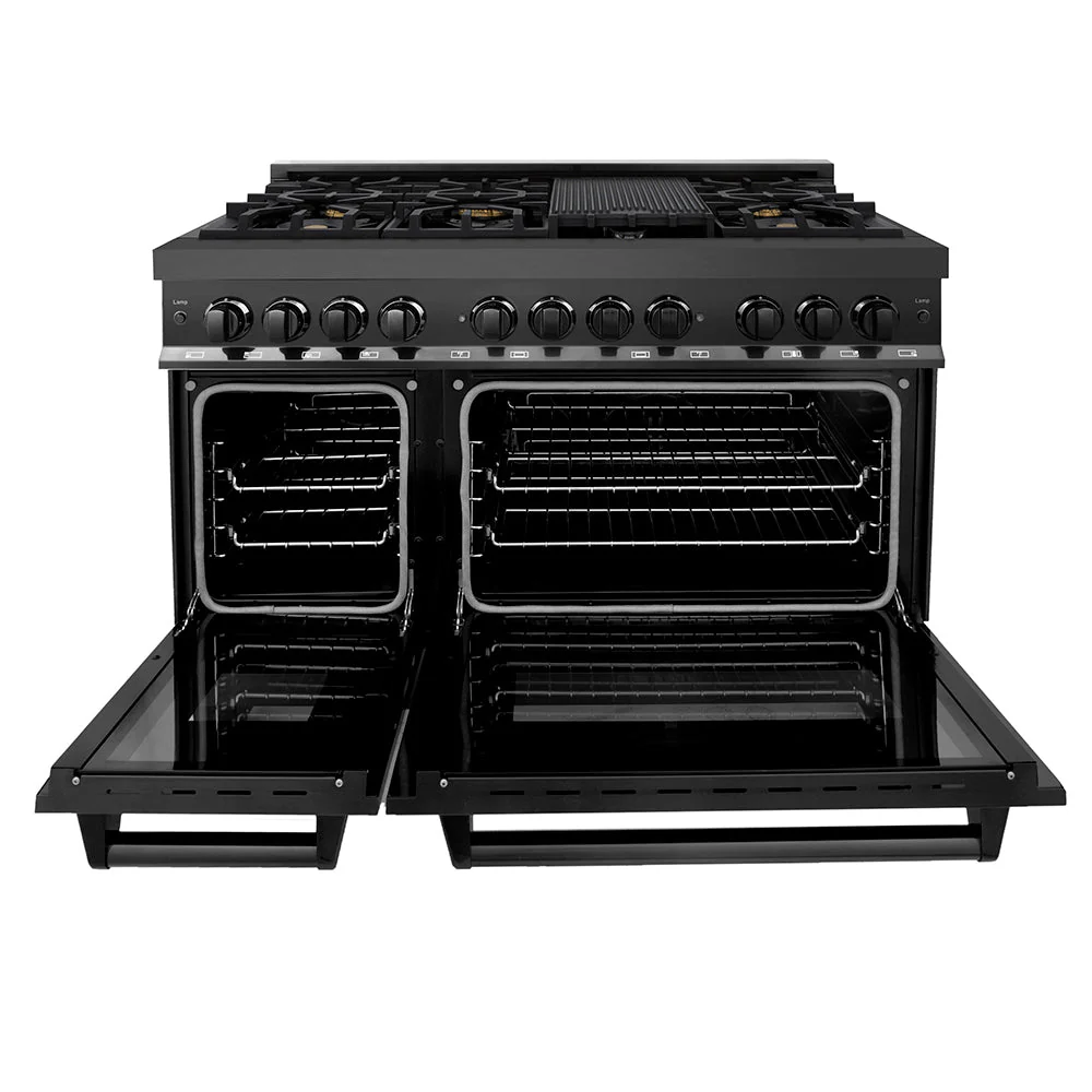 ZLINE 48 in. 6.0 cu. ft. Legacy Dual Fuel Range with Gas Cooktop and 2 Electric Ovens in Black Stainless Steel with 6 Brass Burners, Open Box-Good Condition - Image 9