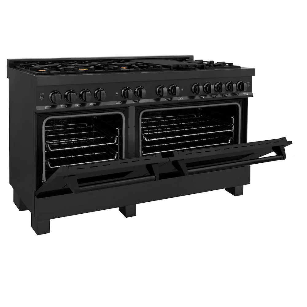ZLINE 60 in. 7.4 cu. ft. Legacy Dual Fuel Range with Gas Cooktop and 2 Electric Convection Ovens in Black Stainless Steel with 8 Brass Burners, Open Box-Good Condition - Image 4