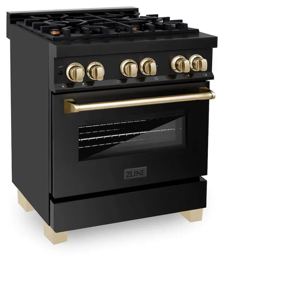 ZLINE Autograph Edition 30 in. 4.0 cu. ft. Legacy Dual Fuel Range with 4 Burner Gas Cooktop and Electric Convection Oven in Black Stainless Steel and Polished Gold Accents, Open Box-Good Condition - Image 4