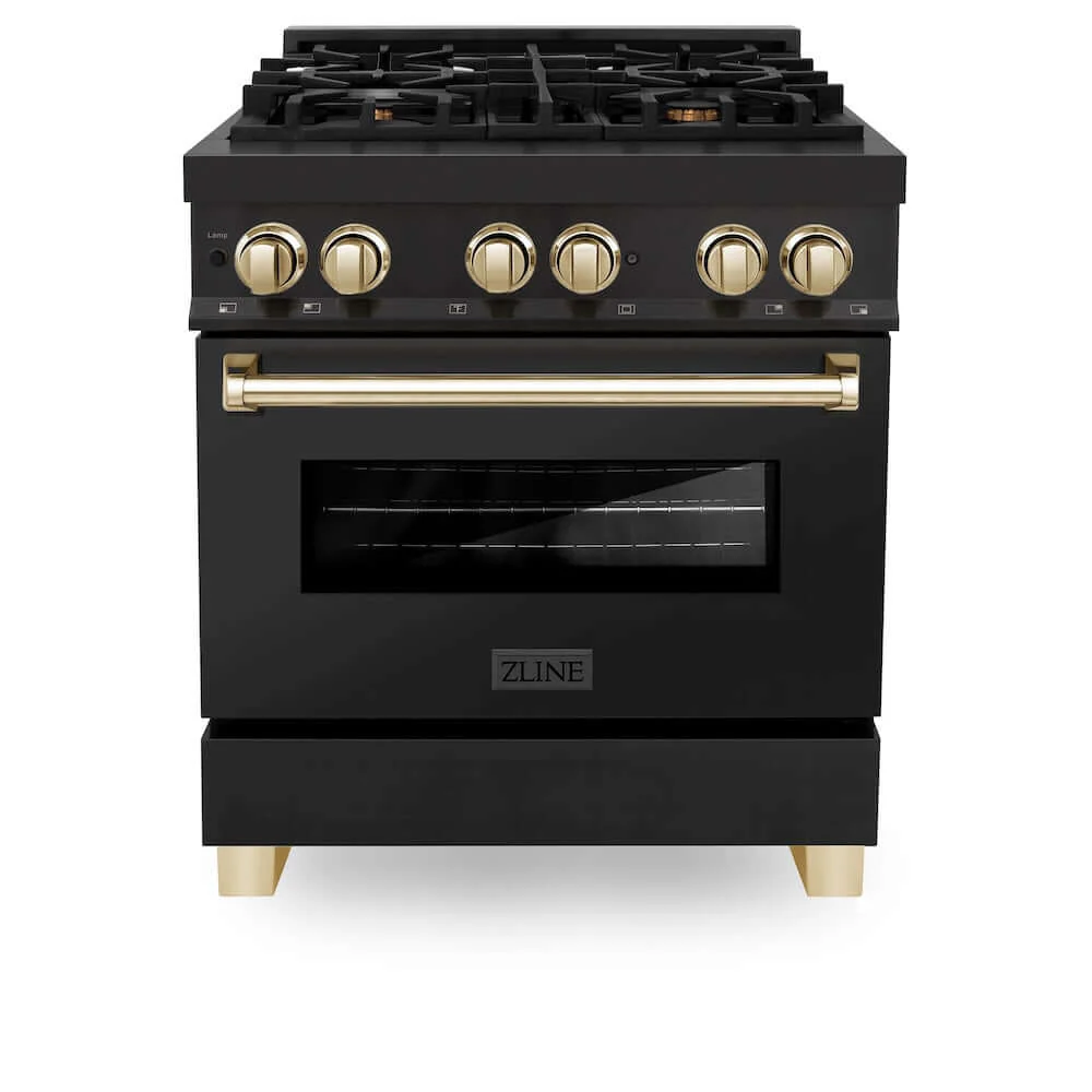 ZLINE Autograph Edition 30 in. 4.0 cu. ft. Legacy Dual Fuel Range with 4 Burner Gas Cooktop and Electric Convection Oven in Black Stainless Steel and Polished Gold Accents, Open Box-Good Condition - Image 7