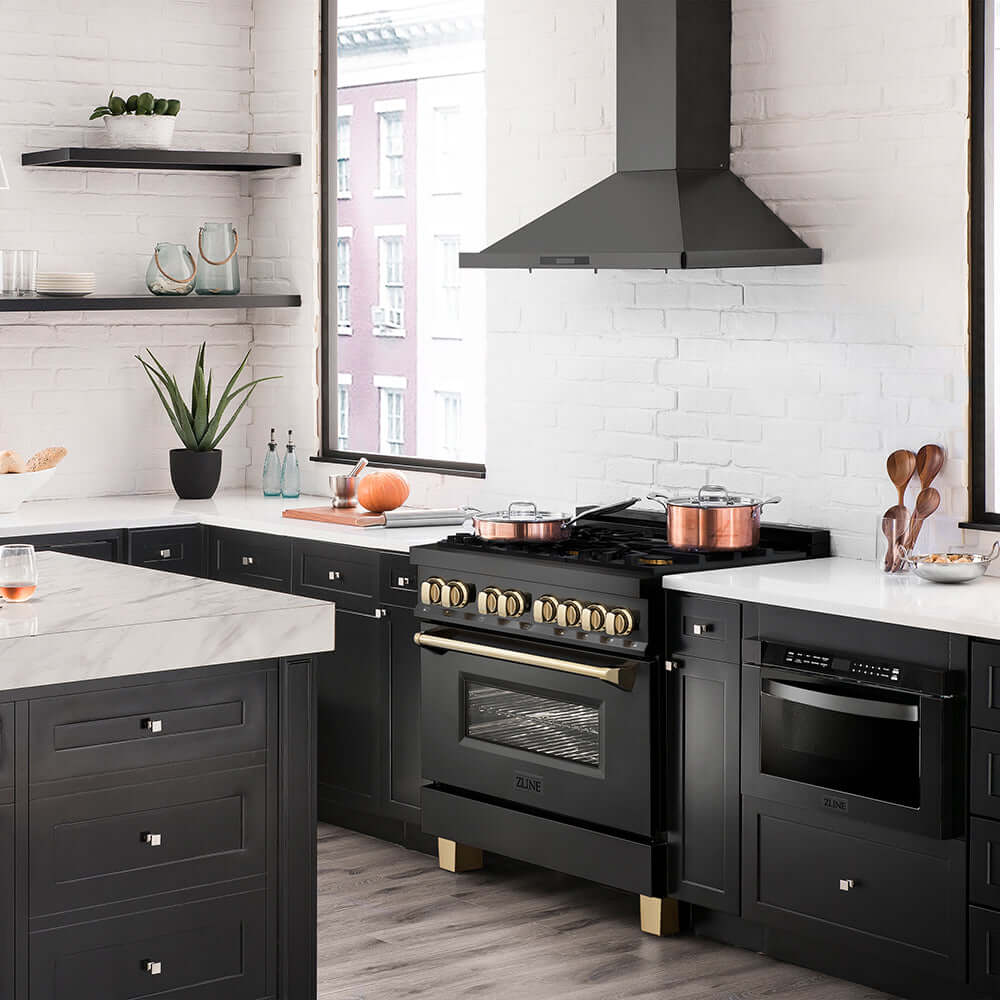 ZLINE Autograph Edition 36 in. 4.6 cu. ft. Legacy Dual Fuel Range with 6 Burner Gas Cooktop and Electric Convection Oven in Black Stainless Steel and Polished Gold Accents, Open Box-Good Condition - Image 14