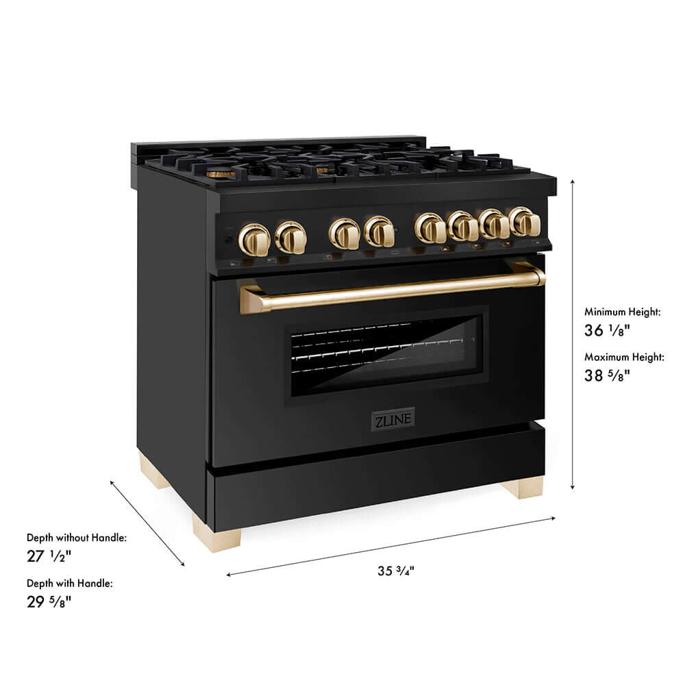 ZLINE Autograph Edition 36 in. 4.6 cu. ft. Legacy Dual Fuel Range with 6 Burner Gas Cooktop and Electric Convection Oven in Black Stainless Steel and Polished Gold Accents, Open Box-Good Condition - Image 20