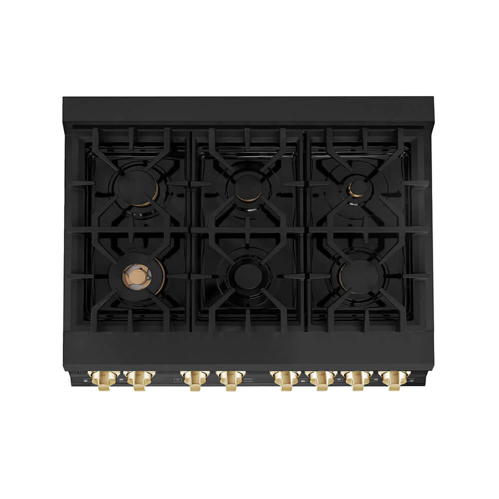 ZLINE Autograph Edition 36 in. 4.6 cu. ft. Legacy Dual Fuel Range with 6 Burner Gas Cooktop and Electric Convection Oven in Black Stainless Steel and Polished Gold Accents, Open Box-Good Condition - Image 7