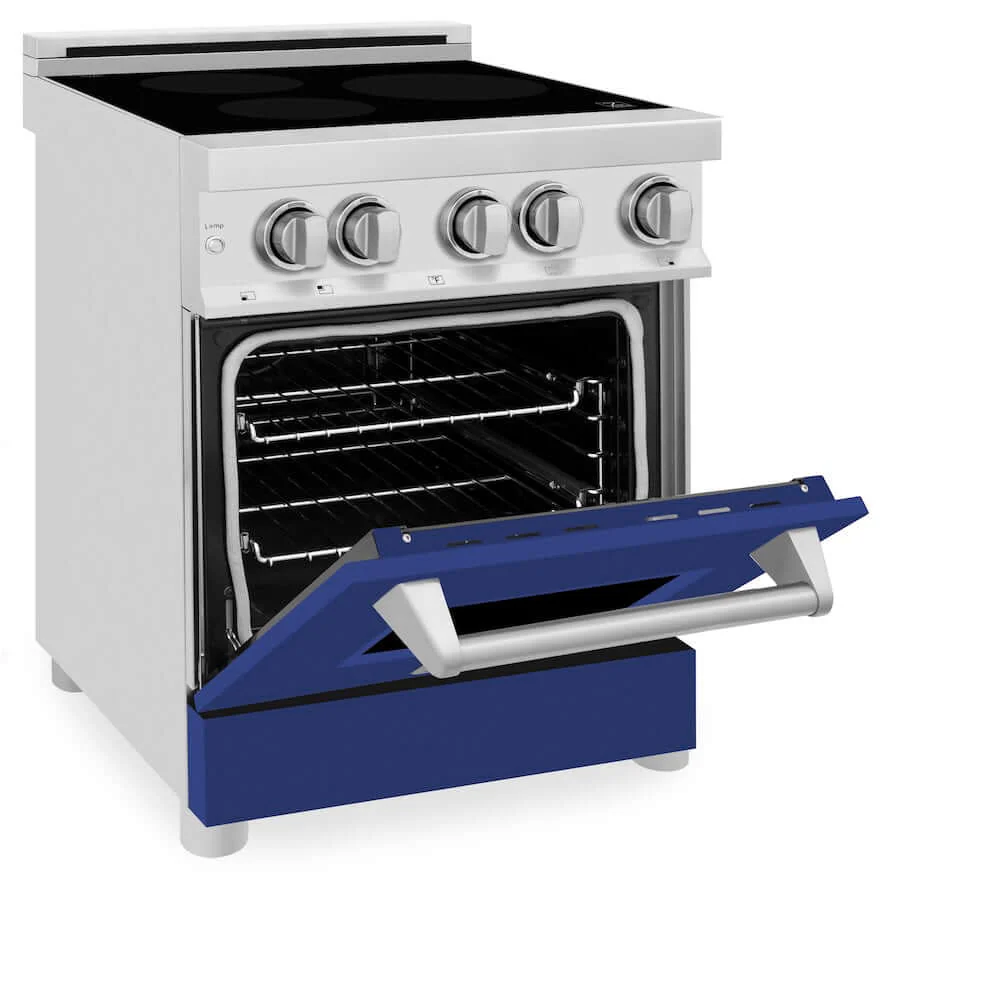 ZLINE 24 in. 2.8 cu. ft. Legacy Induction Range with 4 Element Cooktop and Electric Oven in Stainless Steel and Blue Matte Door, Open Box-Good Condition - Image 4