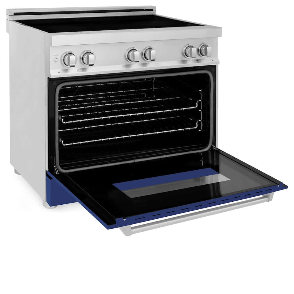 ZLINE 36 in. 4.6 cu. ft. Legacy Induction Range with 5 Element Cooktop and Electric Oven in Stainless Steel and Blue Matte Door, Open Box-Good Condition - Image 5