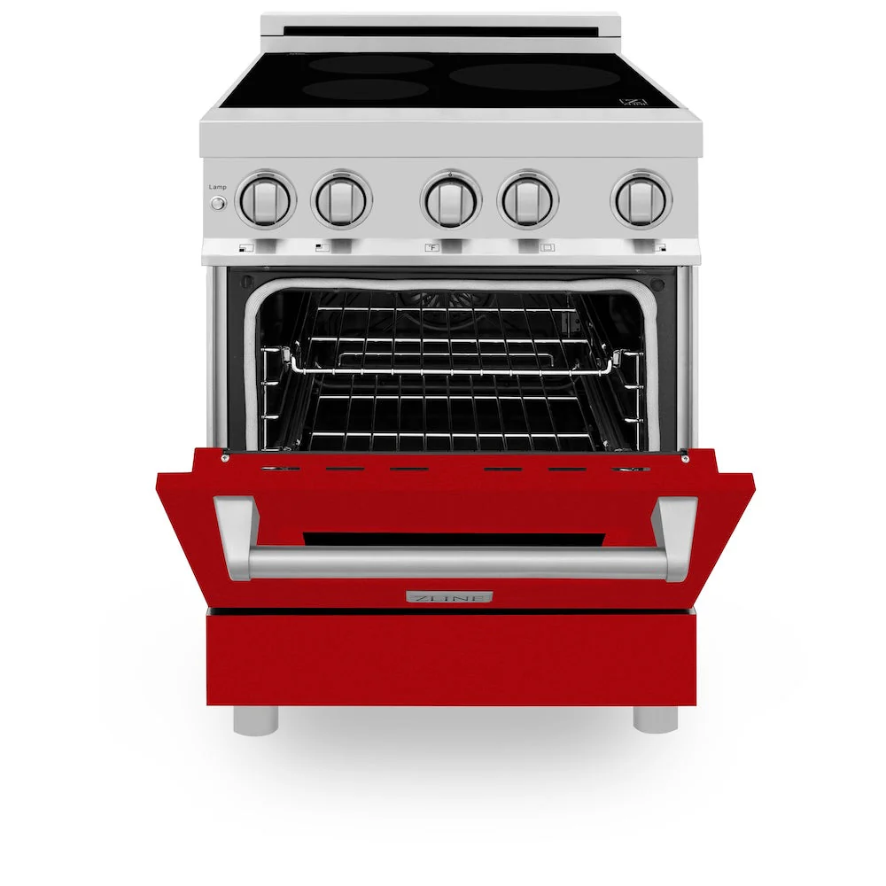 ZLINE 24 in. 2.8 cu. ft. Legacy Induction Range with 4 Element Cooktop and Electric Oven in Stainless Steel and Red Gloss Door, Open Box-Good Condition - Image 8