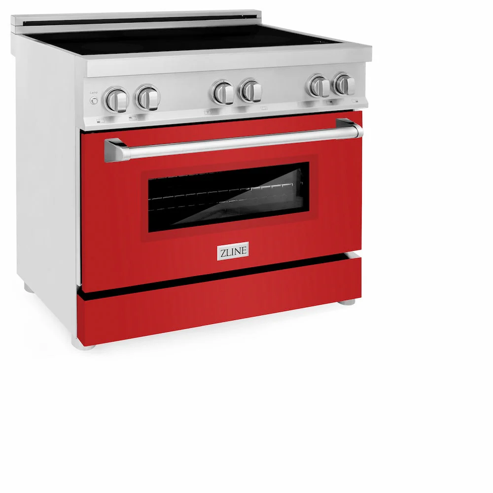 ZLINE 36 in. 4.6 cu. ft. Legacy Induction Range with 5 Element Cooktop and Electric Oven in Stainless Steel and Red Matte Door, Open Box-Good Condition - Image 3