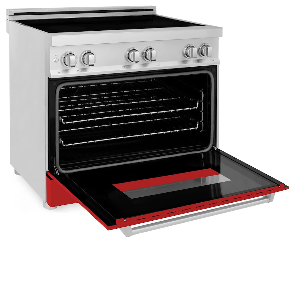 ZLINE 36 in. 4.6 cu. ft. Legacy Induction Range with 5 Element Cooktop and Electric Oven in Stainless Steel and Red Matte Door, Open Box-Good Condition - Image 5
