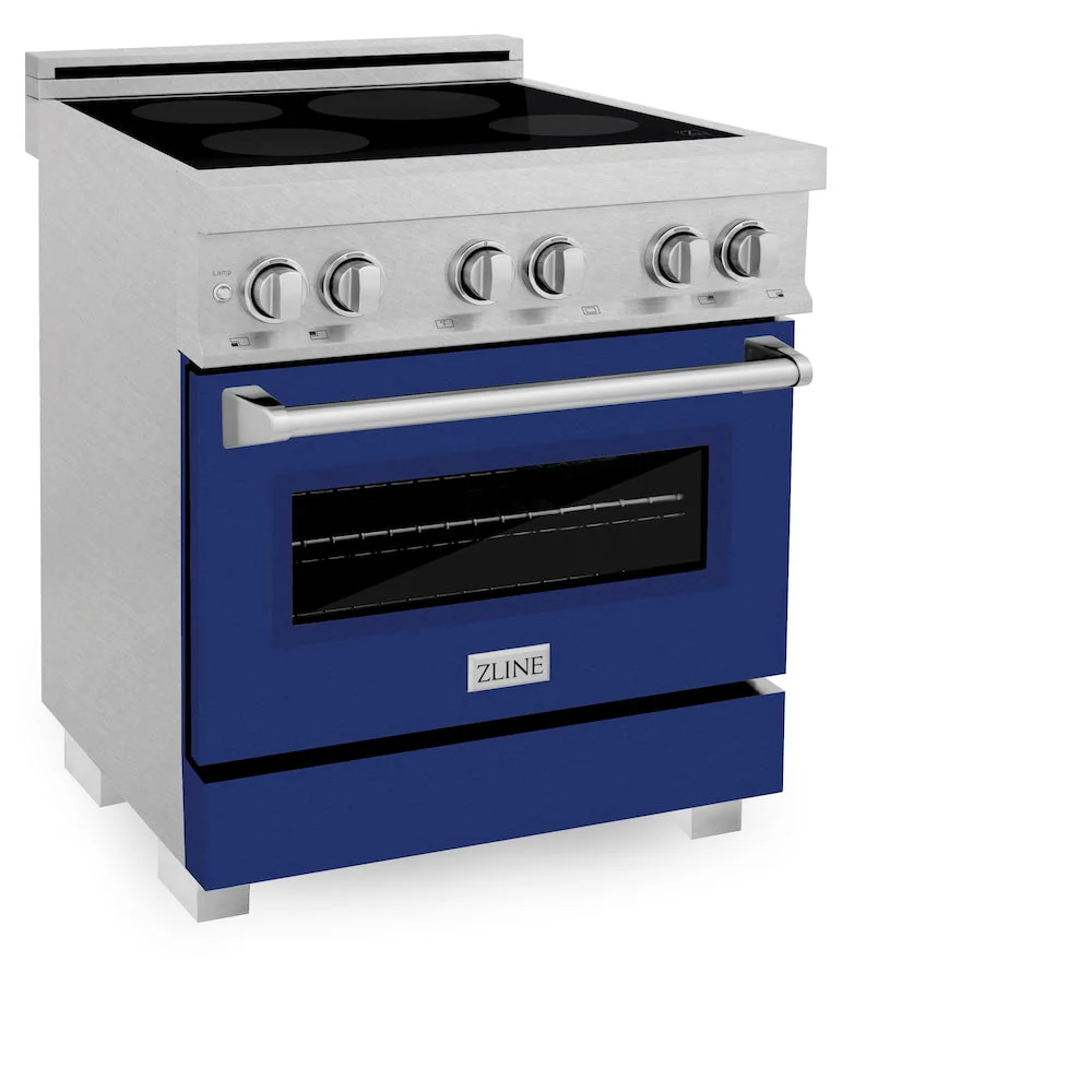 ZLINE 30 in. 4.0 cu. ft. Legacy Induction Range with 4 Element Cooktop and Electric Oven in Satin Stainless Steel and Blue Gloss Door, Open Box-Good Condition - Image 3