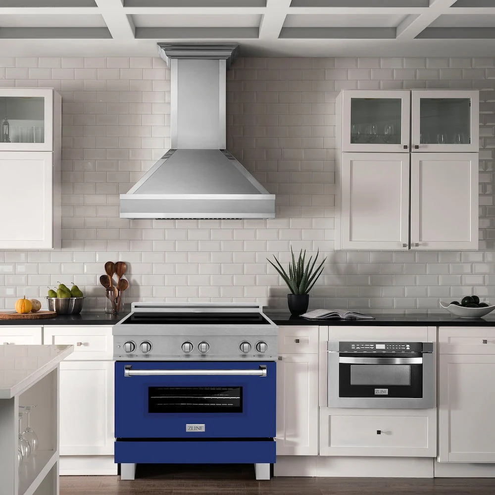 ZLINE 36 in. 4.6 cu. ft. Legacy Induction Range with 5 Element Cooktop and Electric Oven in Satin Stainless Steel and Blue Gloss Door, Open Box-Good Condition - Image 2