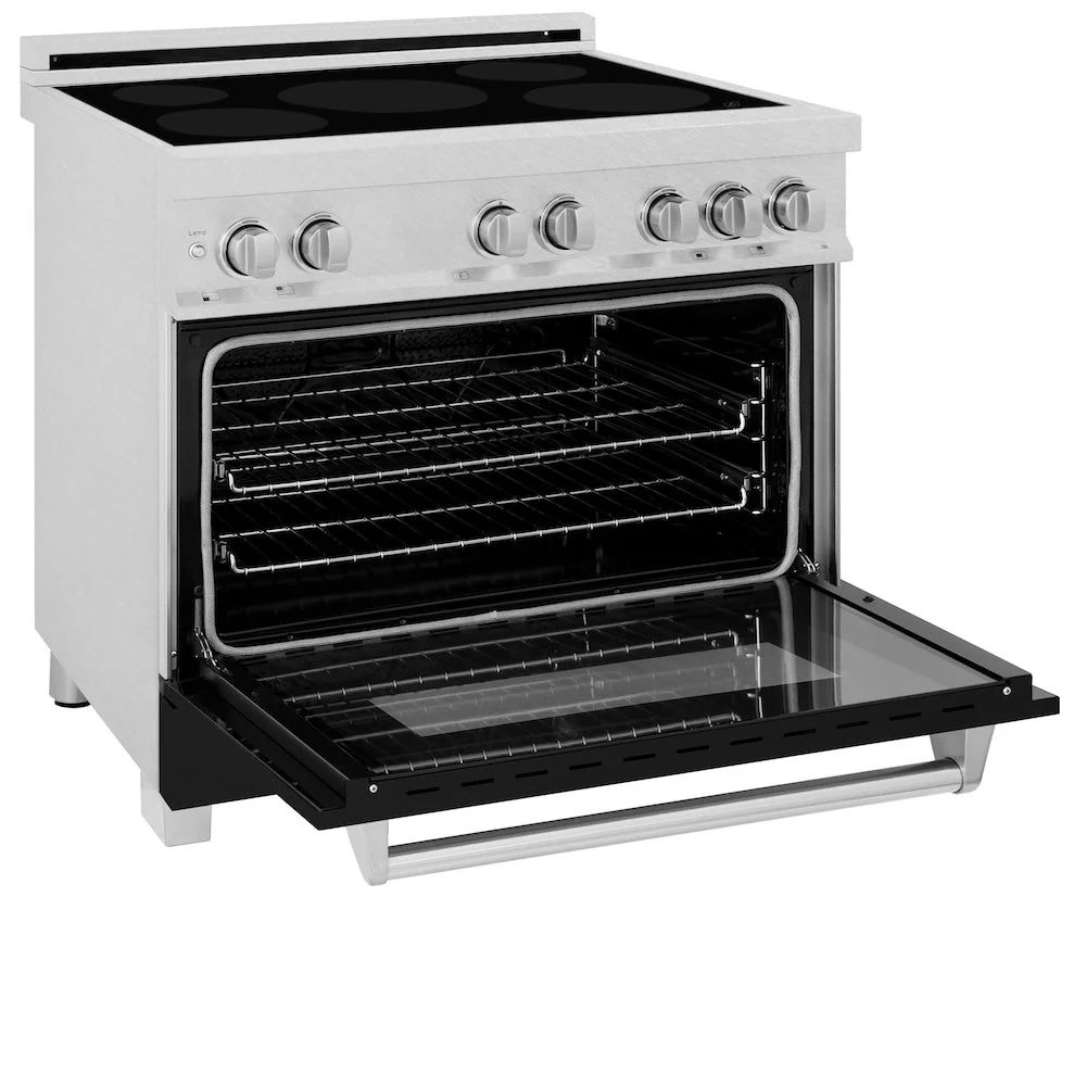 ZLINE 36 in. 4.6 cu. ft. Legacy Induction Range with 5 Element Cooktop and Electric Oven in Satin Stainless Steel and Black Matte Door, Open Box-Good Condition - Image 4