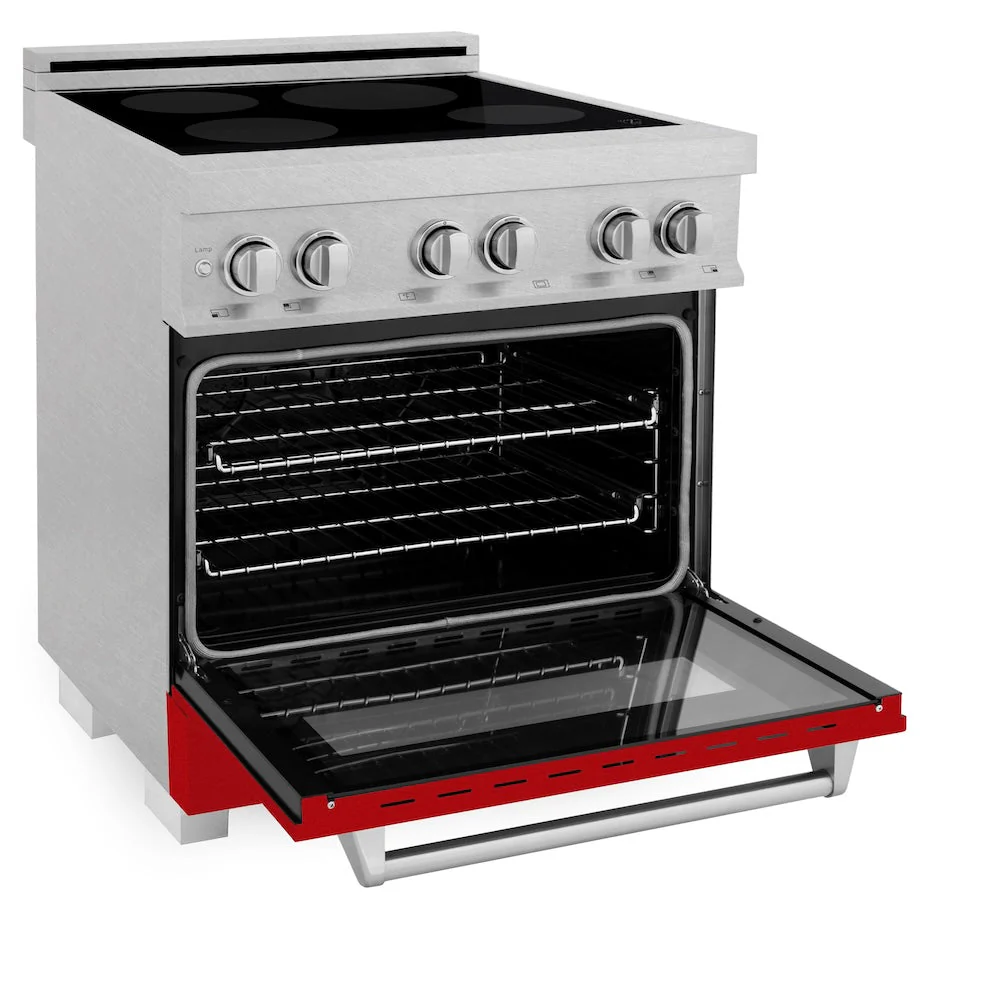 ZLINE 30 in. 4.0 cu. ft. Legacy Induction Range with 4 Element Cooktop and Electric Oven in Satin Stainless Steel and Red Gloss Door, Open Box-Good Condition - Image 4
