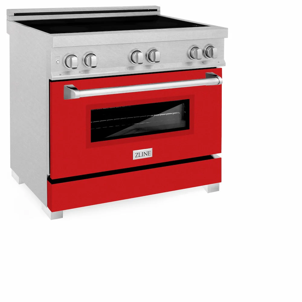 ZLINE 36 in. 4.6 cu. ft. Legacy Induction Range with 5 Element Cooktop and Electric Oven in Satin Stainless Steel and Red Matte Door, Open Box-Good Condition - Image 3