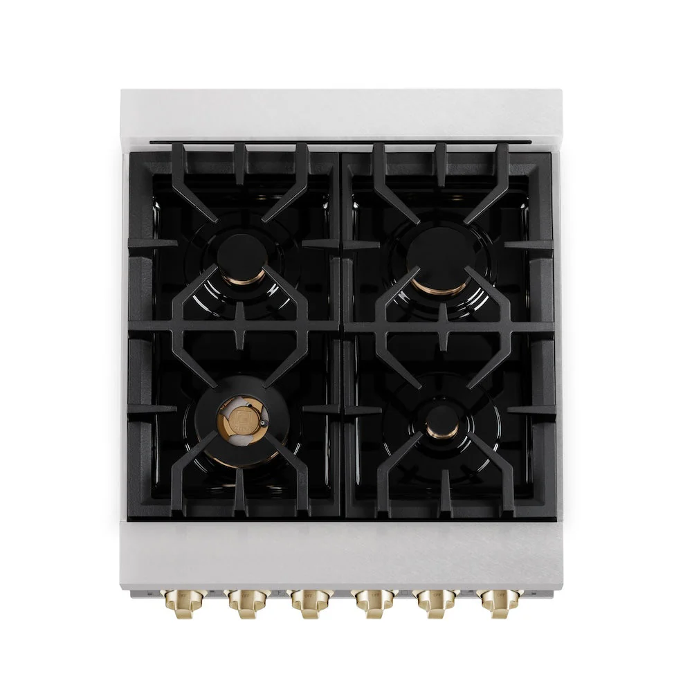 ZLINE Autograph Edition 24 in. 2.8 cu. ft. Legacy Dual Fuel Range with 4 Burner Gas Cooktop and Electric Convection Oven in Satin Stainless Steel and Polished Gold Accents, Open Box-Good Condition - Image 5