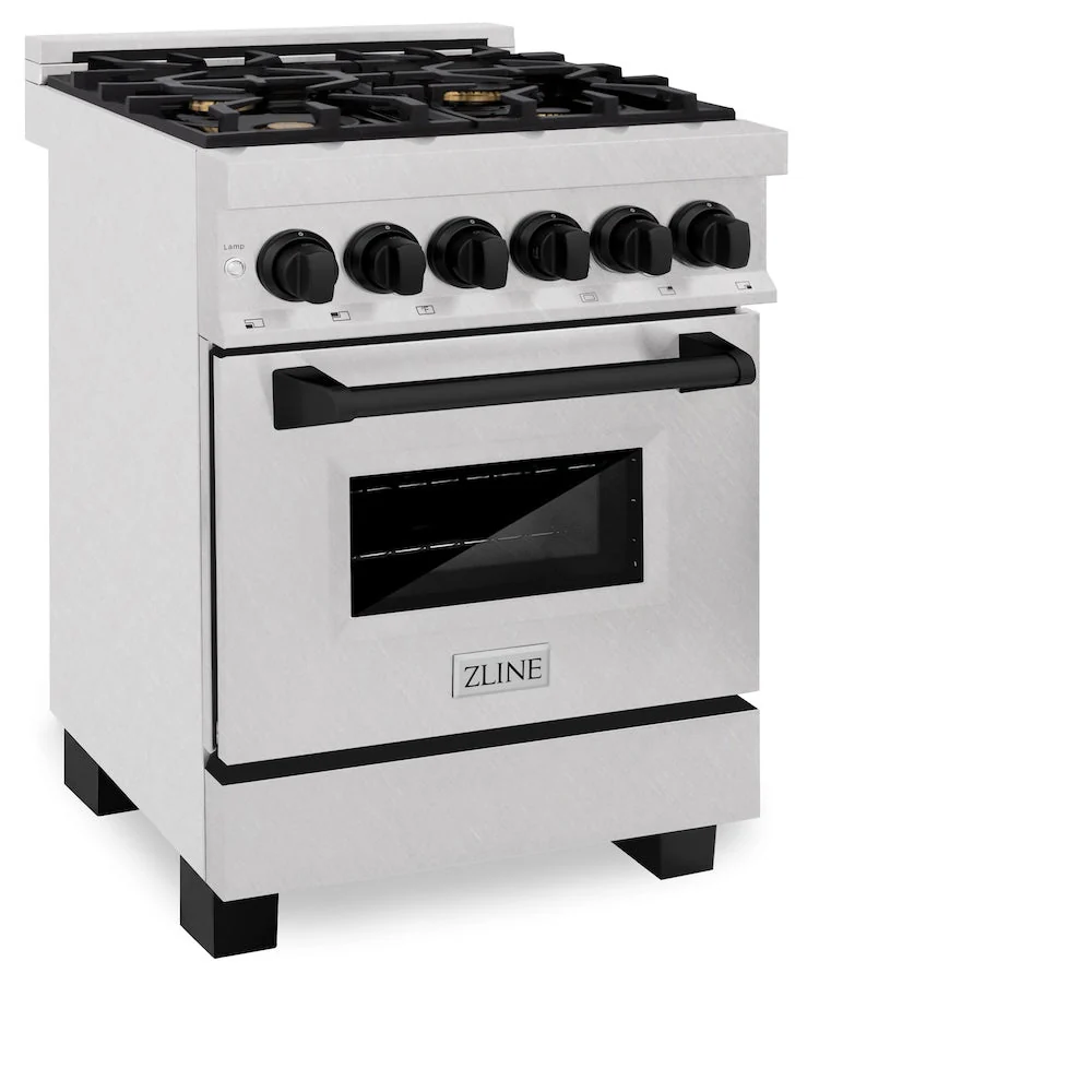 ZLINE Autograph Edition 24 in. 2.8 cu. ft. Legacy Dual Fuel Range with 4 Burner Gas Cooktop and Electric Convection Oven in Satin Stainless Steel and Matte Black Accents, Open Box-Good Condition - Image 4