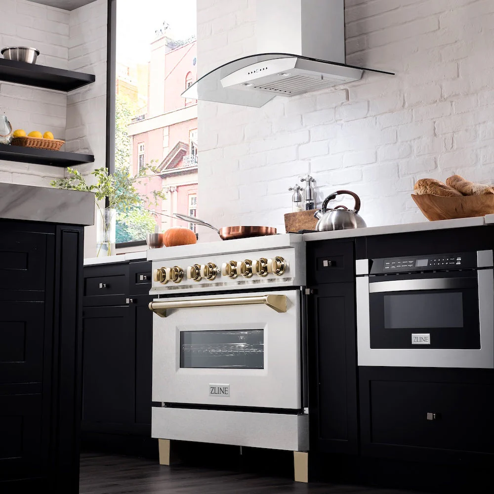 ZLINE Autograph Edition 36 in. 4.6 cu. ft. Legacy Dual Fuel Range with 6 Burner Gas Cooktop and Electric Convection Oven in Satin Stainless Steel and Polished Gold Accents, Open Box-Good Condition - Image 2