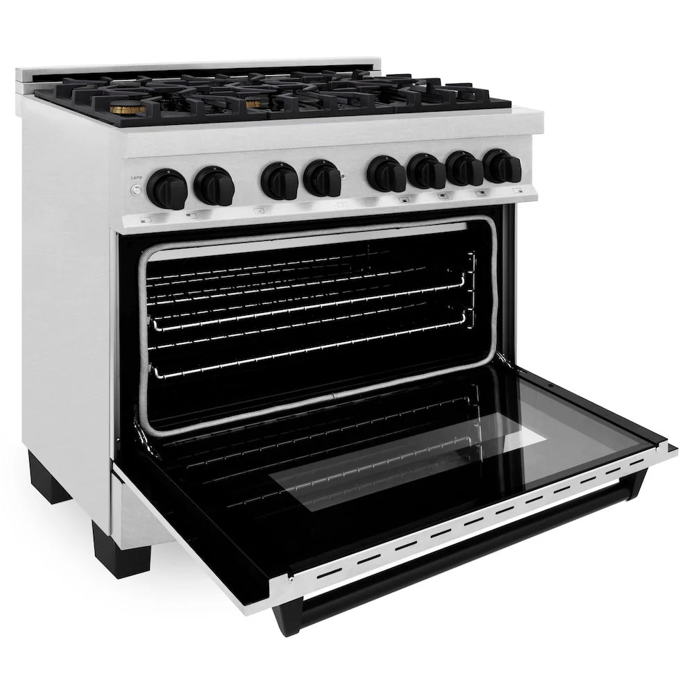 ZLINE Autograph Edition 36 in. 4.6 cu. ft. Legacy Dual Fuel Range with 6 Burner Gas Cooktop and Electric Convection Oven in Satin Stainless Steel and Matte Black Accents, Open Box-Good Condition - Image 5