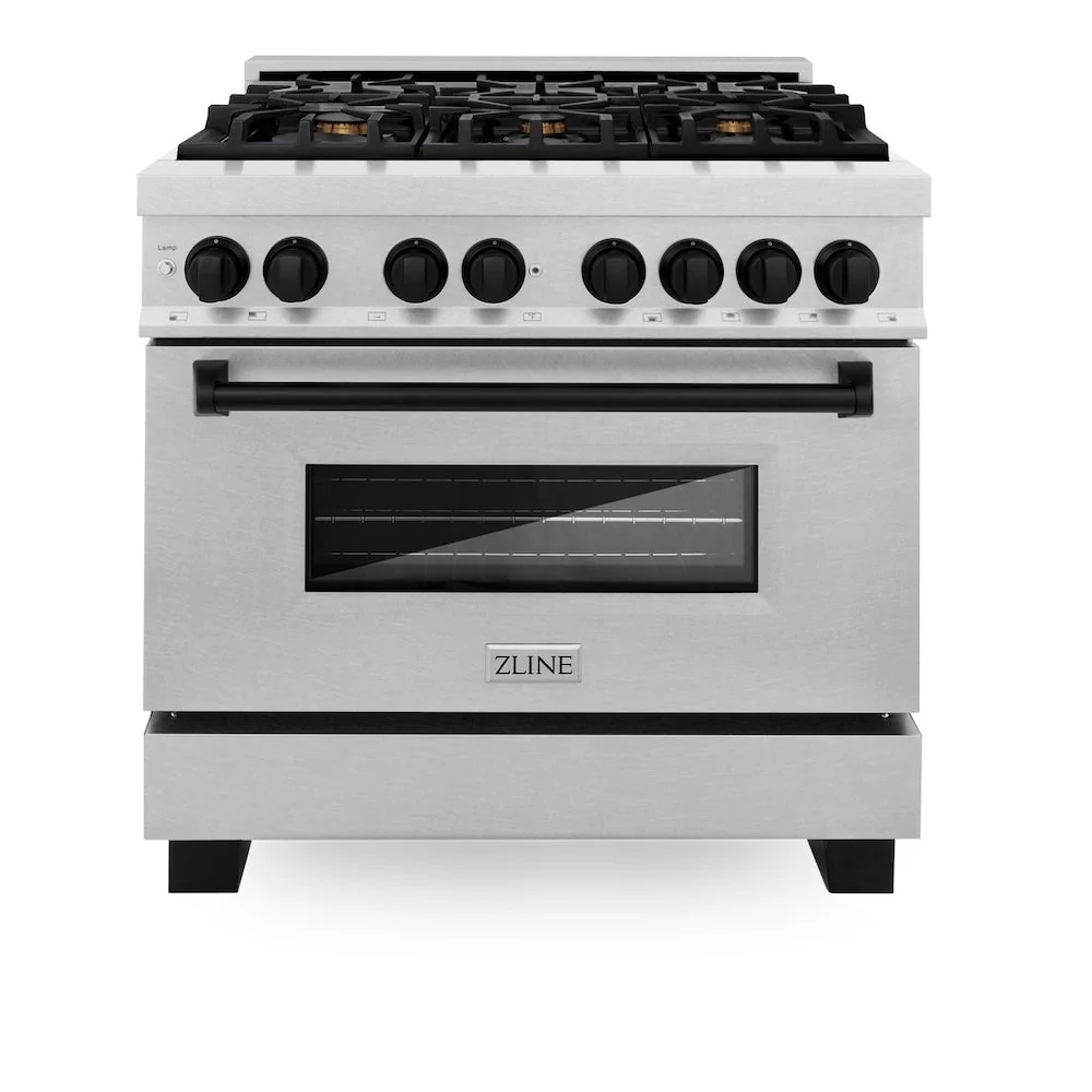 ZLINE Autograph Edition 36 in. 4.6 cu. ft. Legacy Dual Fuel Range with 6 Burner Gas Cooktop and Electric Convection Oven in Satin Stainless Steel and Matte Black Accents, Open Box-Good Condition - Image 7
