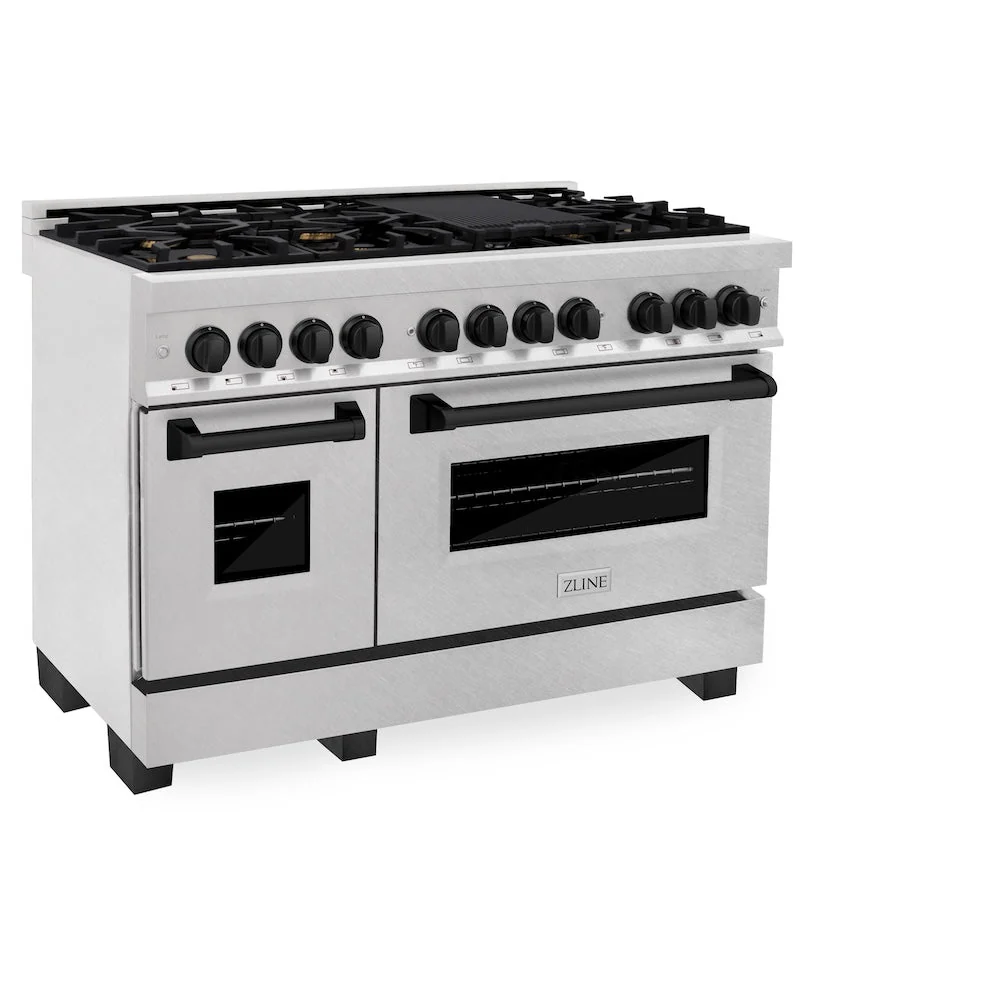 ZLINE Autograph Edition 48 in. 6.0 cu. ft. Legacy Dual Fuel Range with 7 Burner Gas Cooktop and 2 Electric Ovens in Satin Stainless Steel and Matte Black Accents, Open Box-Good Condition - Image 4