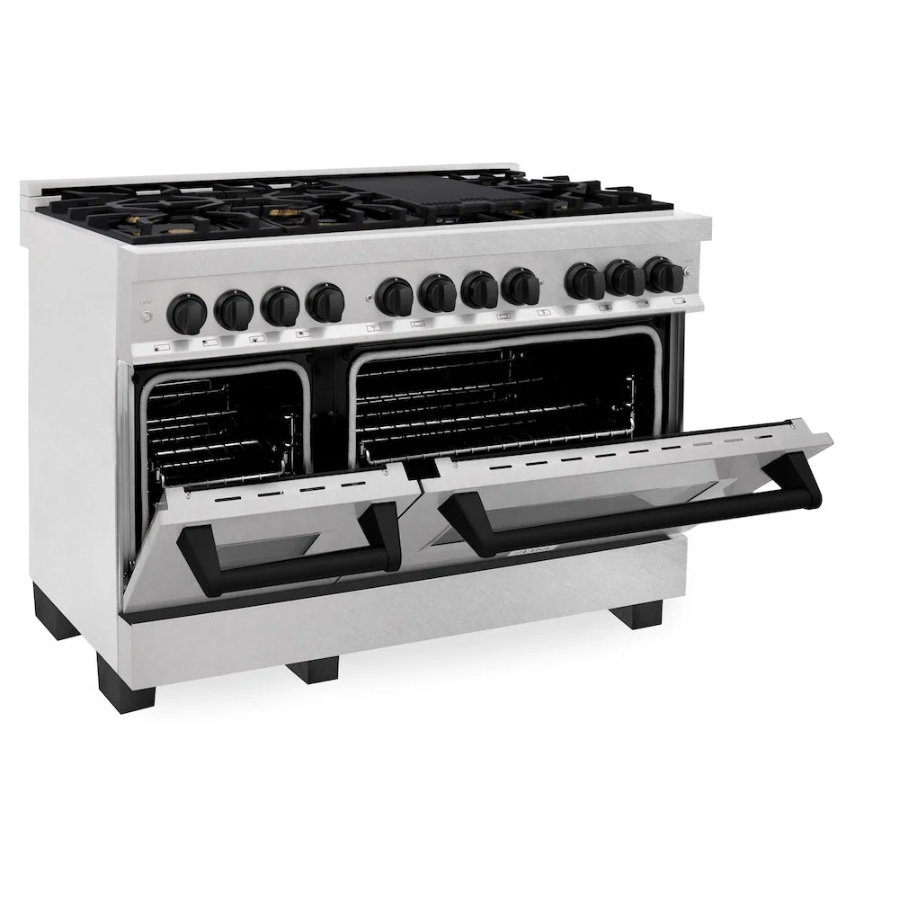 ZLINE Autograph Edition 48 in. 6.0 cu. ft. Legacy Dual Fuel Range with 7 Burner Gas Cooktop and 2 Electric Ovens in Satin Stainless Steel and Matte Black Accents, Open Box-Good Condition - Image 5