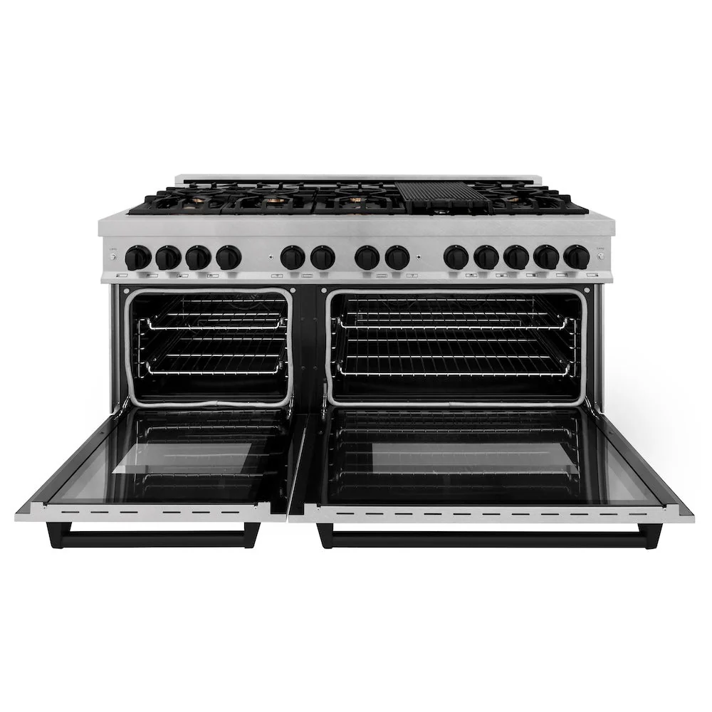ZLINE Autograph Edition 60 in. 7.4 cu. ft. Legacy Dual Fuel Range with 9 Burner Gas Cooktop and 2 Electric Convection Ovens in Satin Stainless Steel and Matte Black Accents, Open Box-Good Condition - Image 10